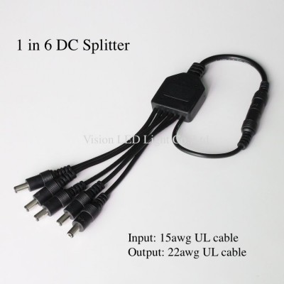 led strip connector DC Plug with wire, DC Splitter, 1 to 2; 1 to 3; 1 to 4; 1 to 5; 1 to 6