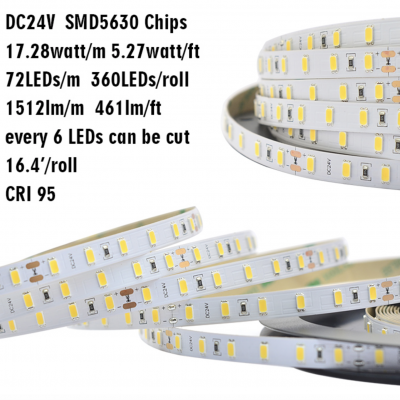 LED Strip 5630, 72LEDs/m, 24V DC, 5Meter a roll